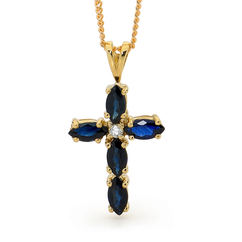 Gold Cross with Sapphires and Diamond