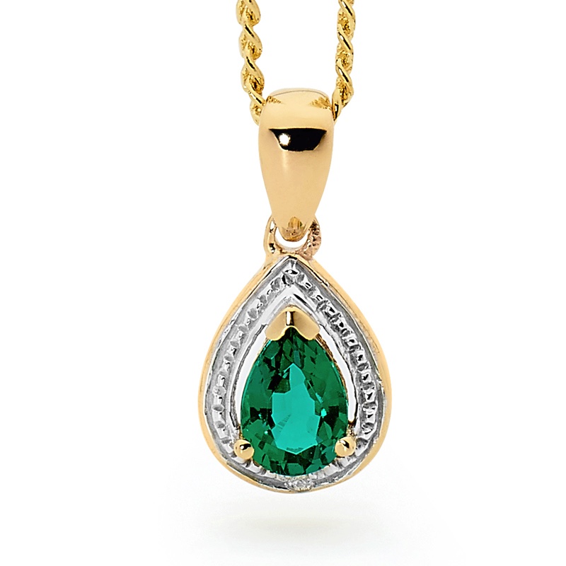 Teardrop Emerald and Diamond Pendant