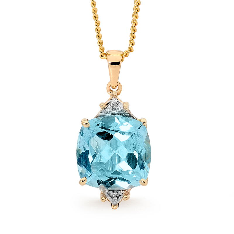 Blue Topaz Pendant with Diamonds