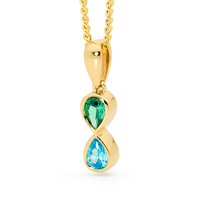 Pendant with Bright Blue Green CZ - Micro Gems