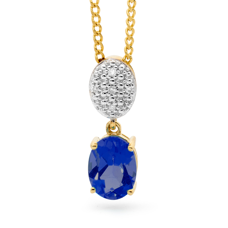 Sapphire Drop Pendant with Diamond Puff