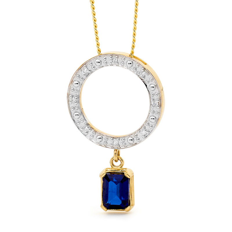 Octagonal Sapphire and Diamond Pendant
