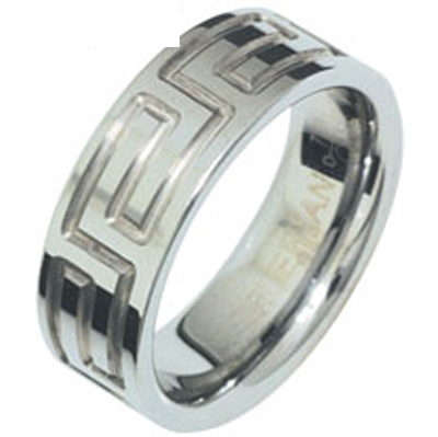 Tungsten Ring &quot;Greek Key&quot; US Size 8