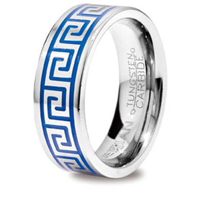 Tungsten Ring with Greek Key Inlay US Size 10.5