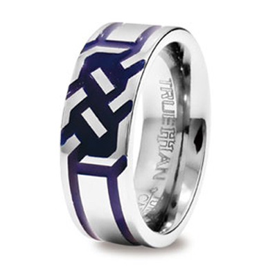 Engraved Tungsten Ring with Blue inlay. US Size 8.5