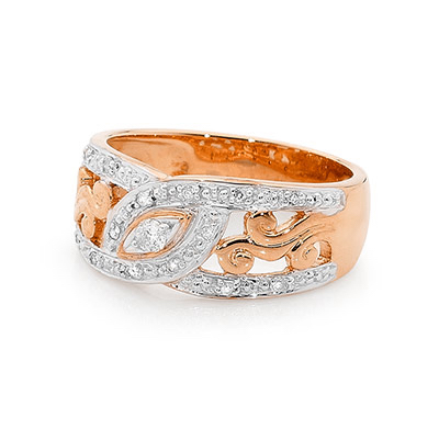 Rose Gold Dress Ring with Diamonds