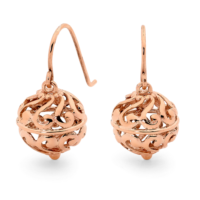 Rose Gold Filigree Ball Earrings