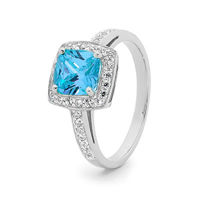 Blue Topaz Coloured Zirconia Dress Ring