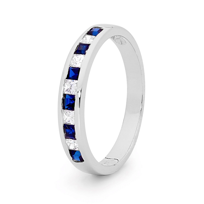 Sapphire and CZ Eternity Ring - White Gold