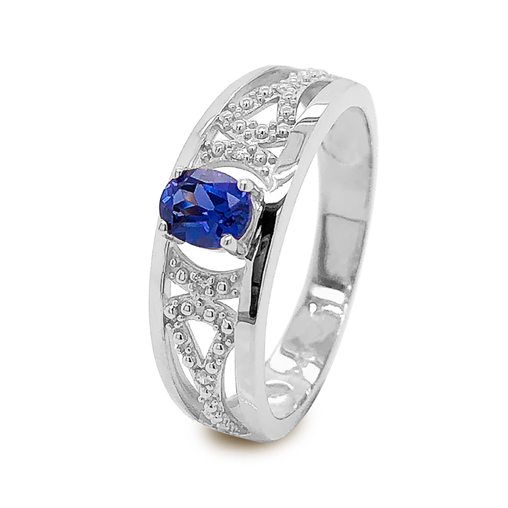 CREATED SAPPHIRE AND DIA RING