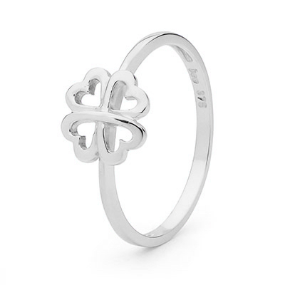 Lucky Gold Ring with Four Leaf Clover