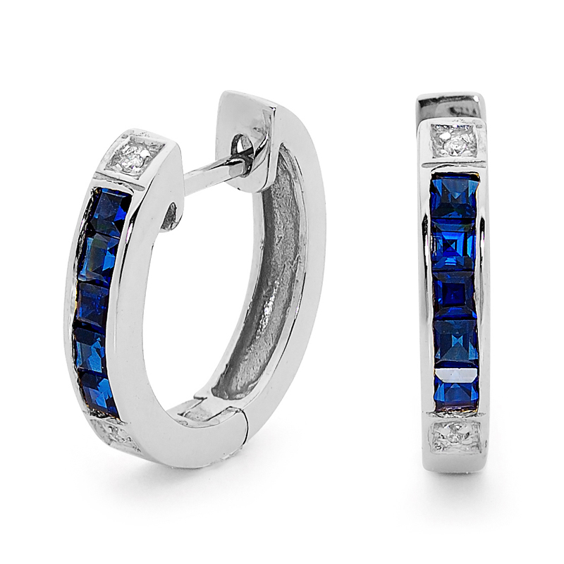 White Gold Hyggie Style Earrings with sapphire and Diamond
