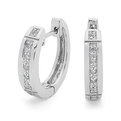 White Gold Huggie Earrings with Diamonds