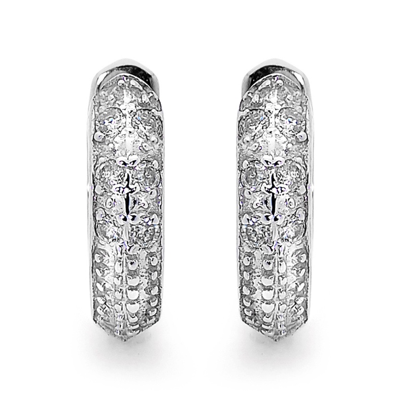 White Gold Huggie Earrings with Diamonds