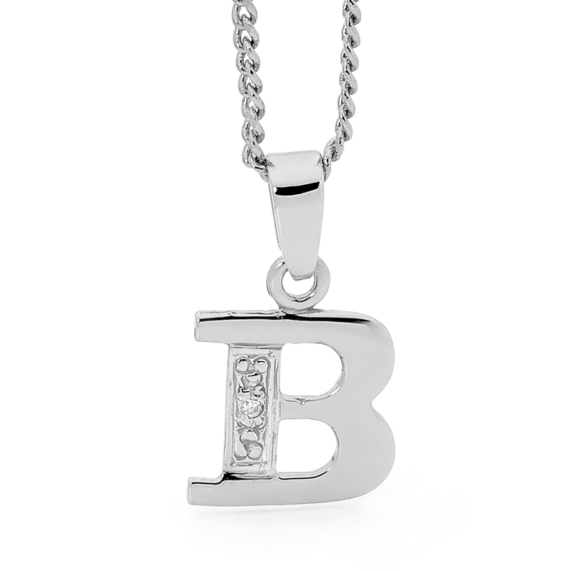 Diamond Set Initial B - White Gold