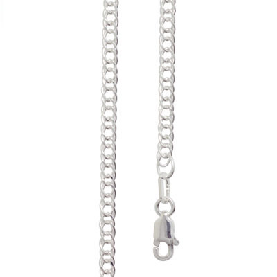 Double Curb Link Silver Necklace - 40 cm