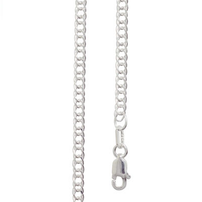 Double Curb Link Silver Necklace - 45 cm