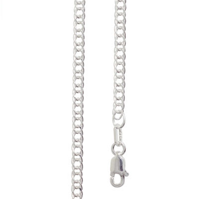 Double Curb Link Silver Necklace - 55 cm