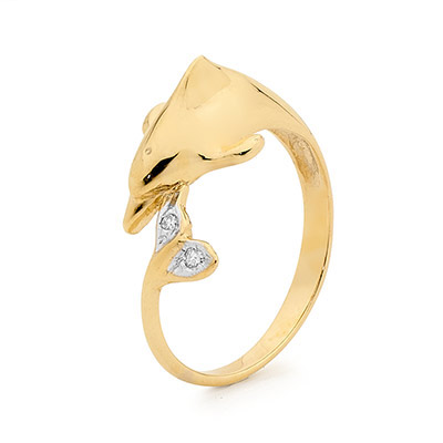 Playful Dolphin Ring with Diamonds