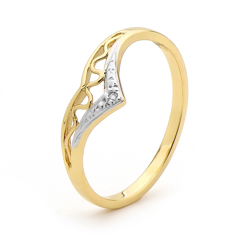 Diamond set Gold Wishbone Ring