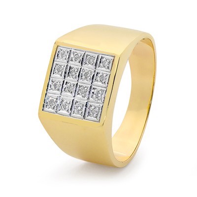 Gold Men's Ring - 16 Diamonds