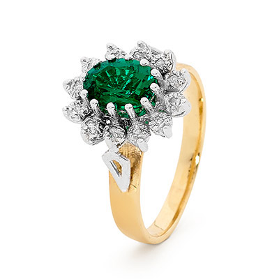 Created Emerald and Diamond princess ring