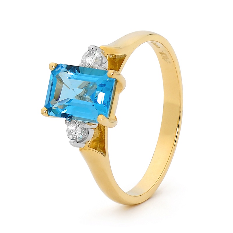 Crystal Blue Topaz Ring with Diamonds