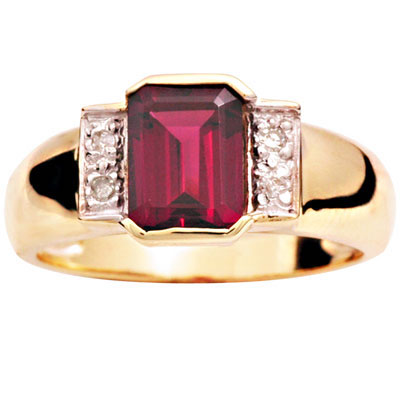 Octagonal Rhodolite Garnet and Diamond ring