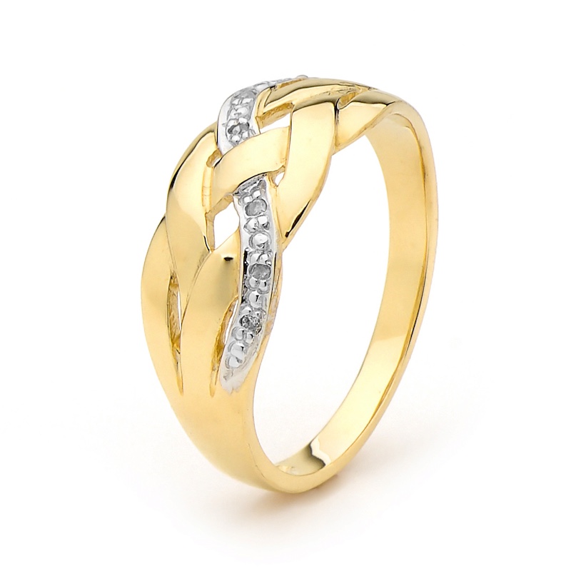 Diamond Struck Gold Plait Ring