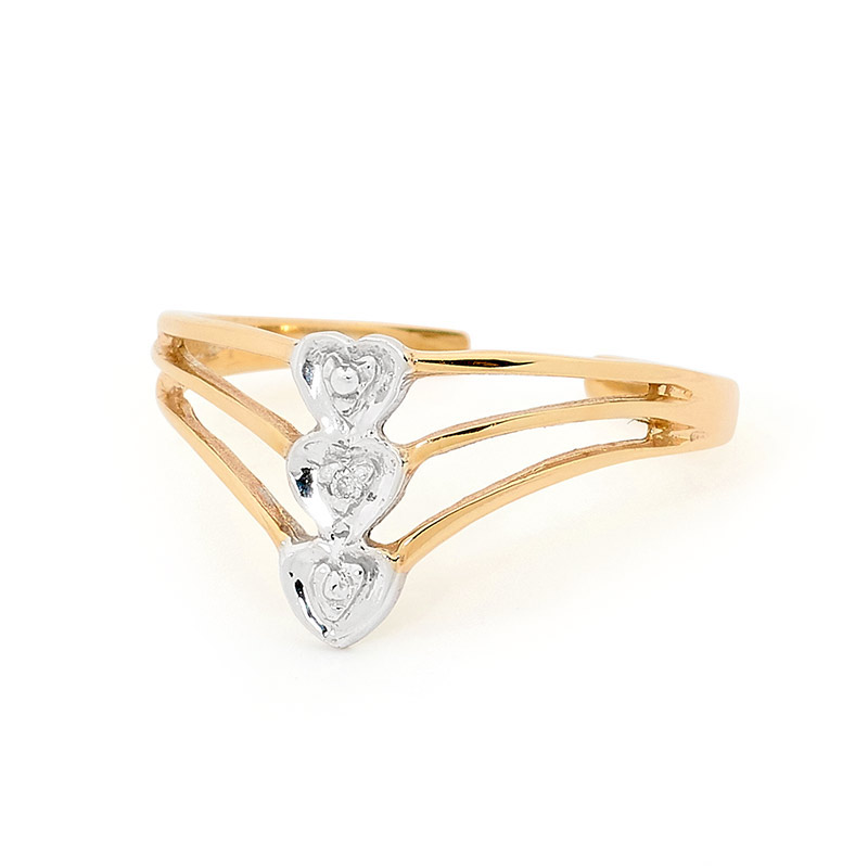 Three hearts Toe ring with Diamonds