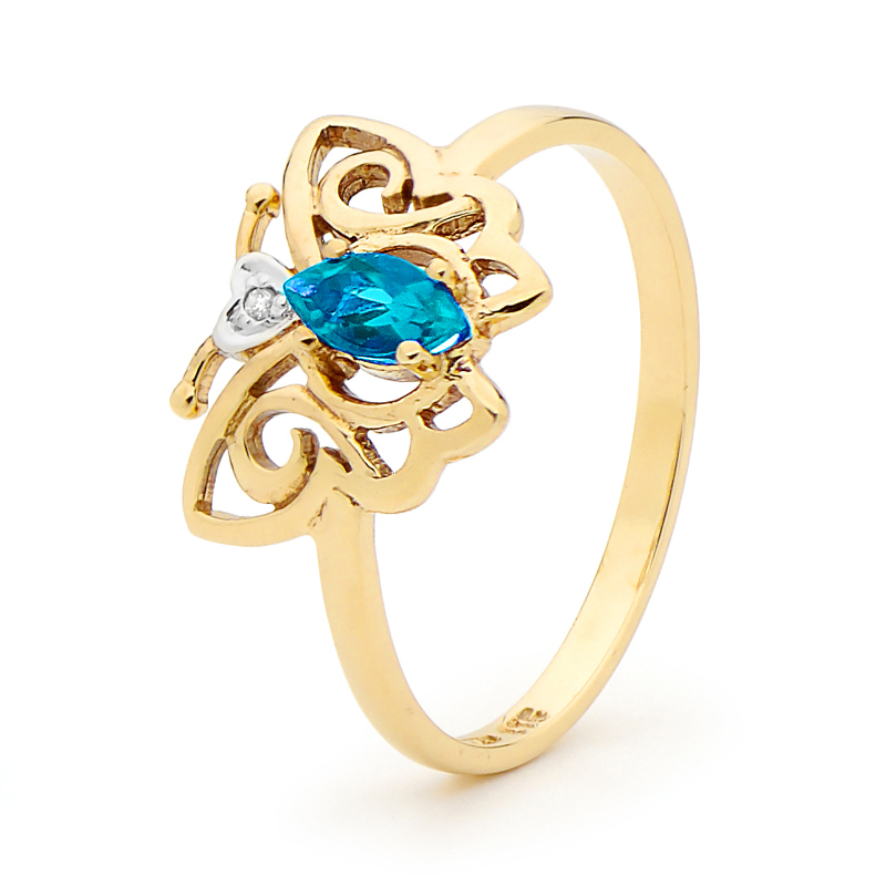 Blue Topaz and Diamond Ring &quot;Butterfly&quot;
