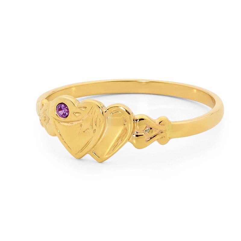 Engraved Heart Signet Ring with Amethyst