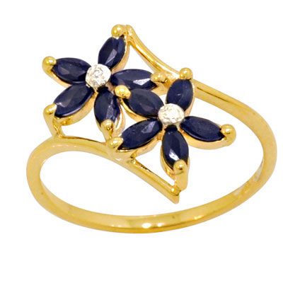 Sapphire and Diamond Flower Ring