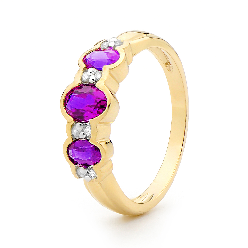 Amethyst and Diamond Eternity Style Ring