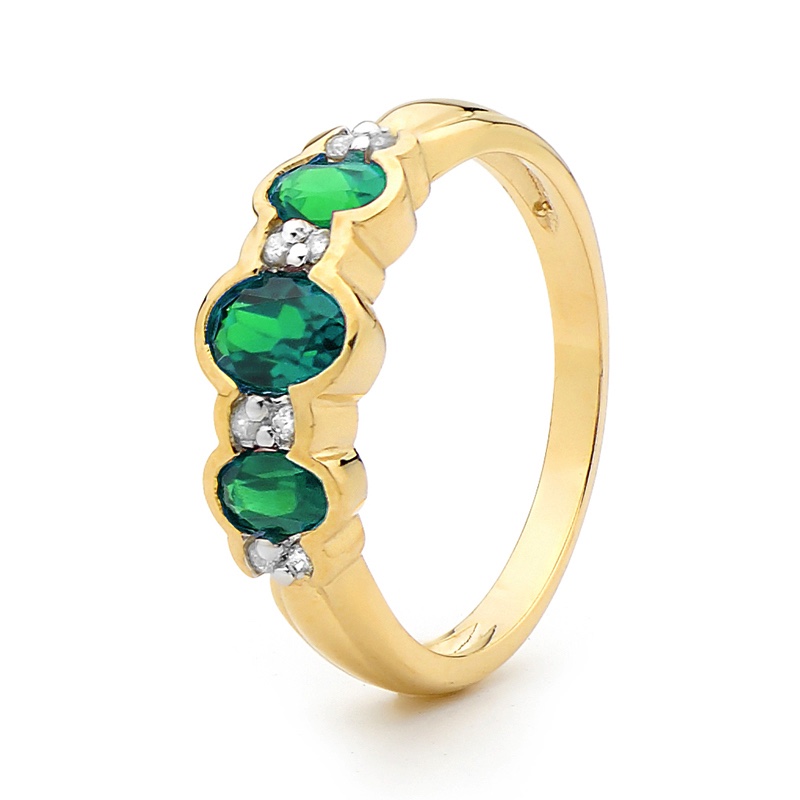 Created Emerald and Diamond Ring