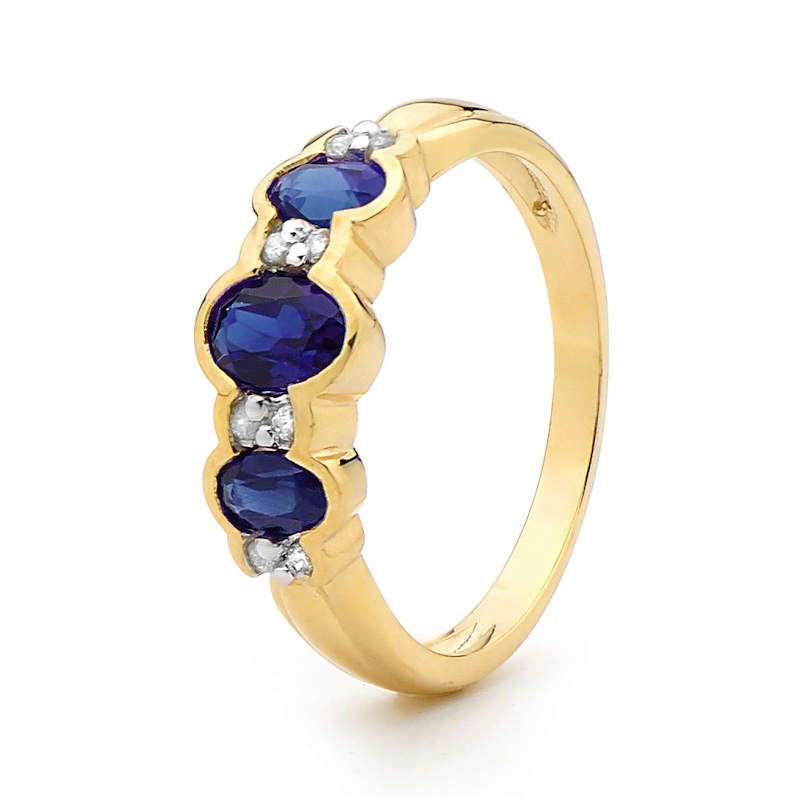 Sapphire Ring - With Diamonds - Yellow Gold