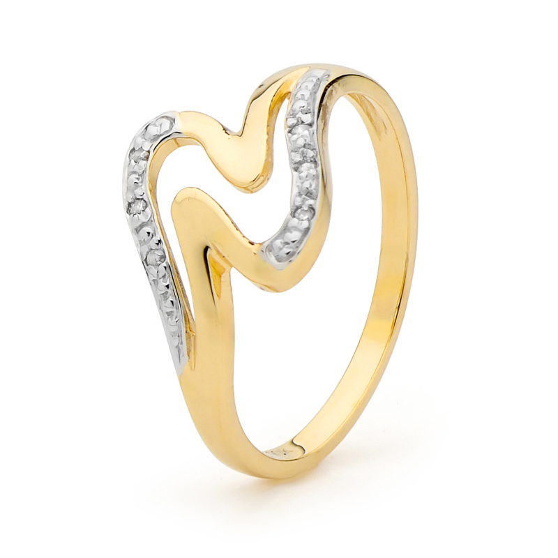 Double Wave Ring in Gold with Diamond