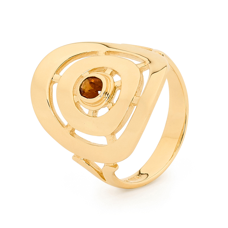 Gold Circle Ring with Garnet