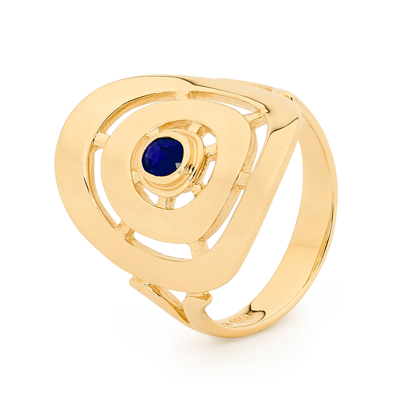 Sapphire Ring - Wide Gold Band