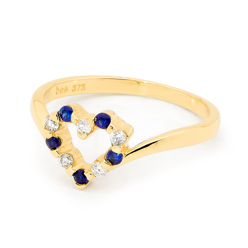 Created Sapphire and Diamond Love Ring