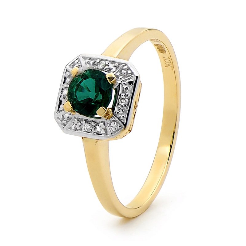 Created Emerald and Diamond Dress Ring