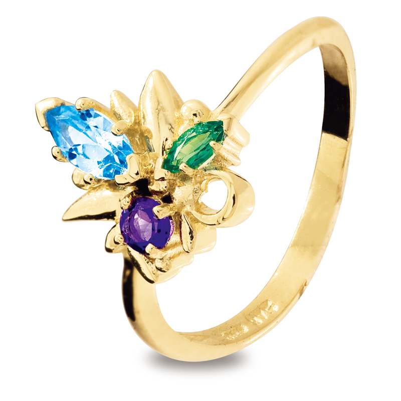 Multi Colour Flower Ring Topaz Emerald and Amethyst
