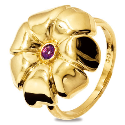 Pansy Flower Ring in Gold with Amethyst