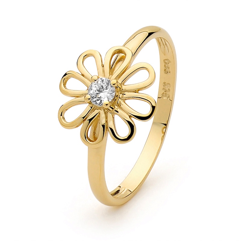 Gold Flower Ring with Zirconia