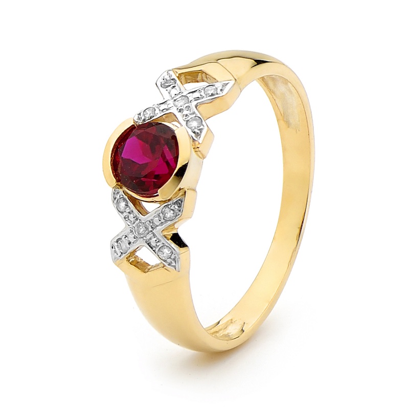 Created Ruby Kiss Hug Kiss Ring with Diamonds