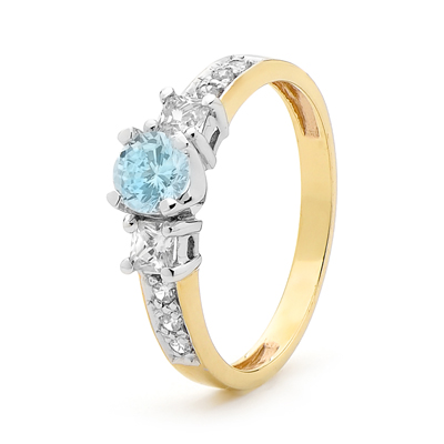 Cubic Zirconia Engagement Ring with Aquamarine Colour