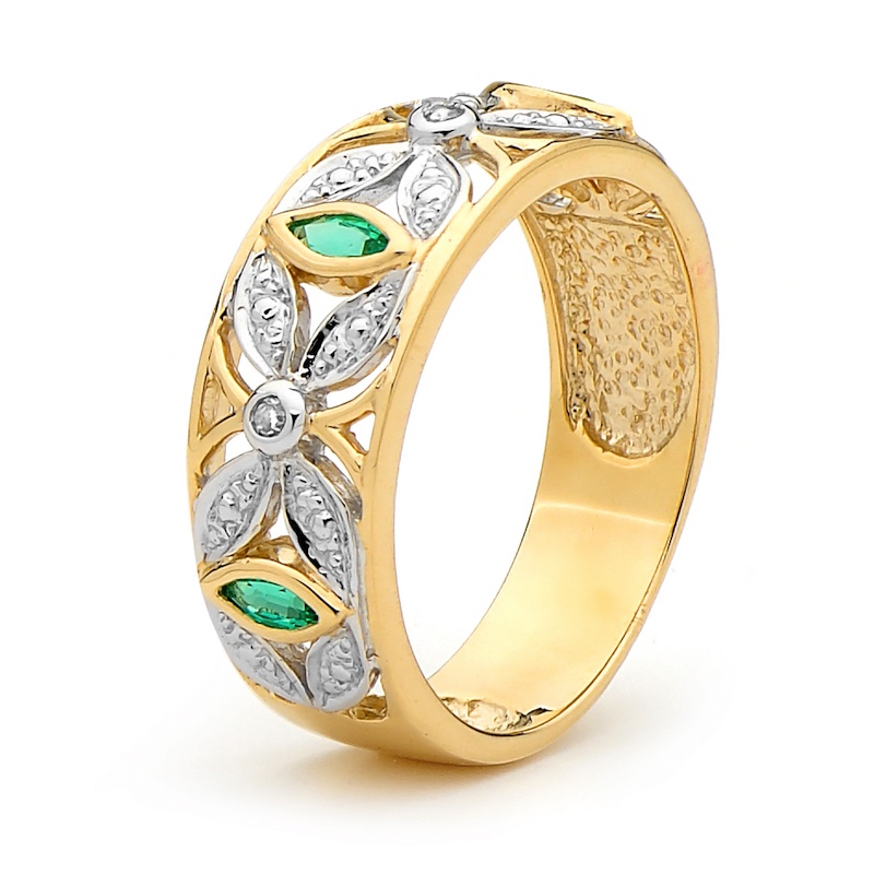 Created Emerald Right Hand Ring with Diamonds