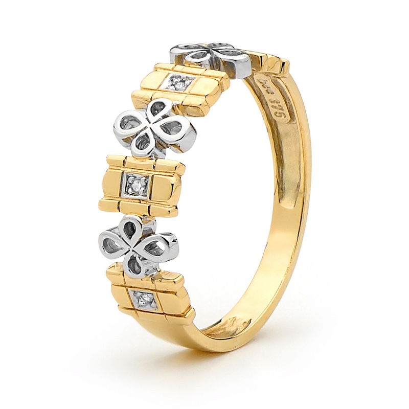 Diamond Set Dress Ring  Rhodium Petals