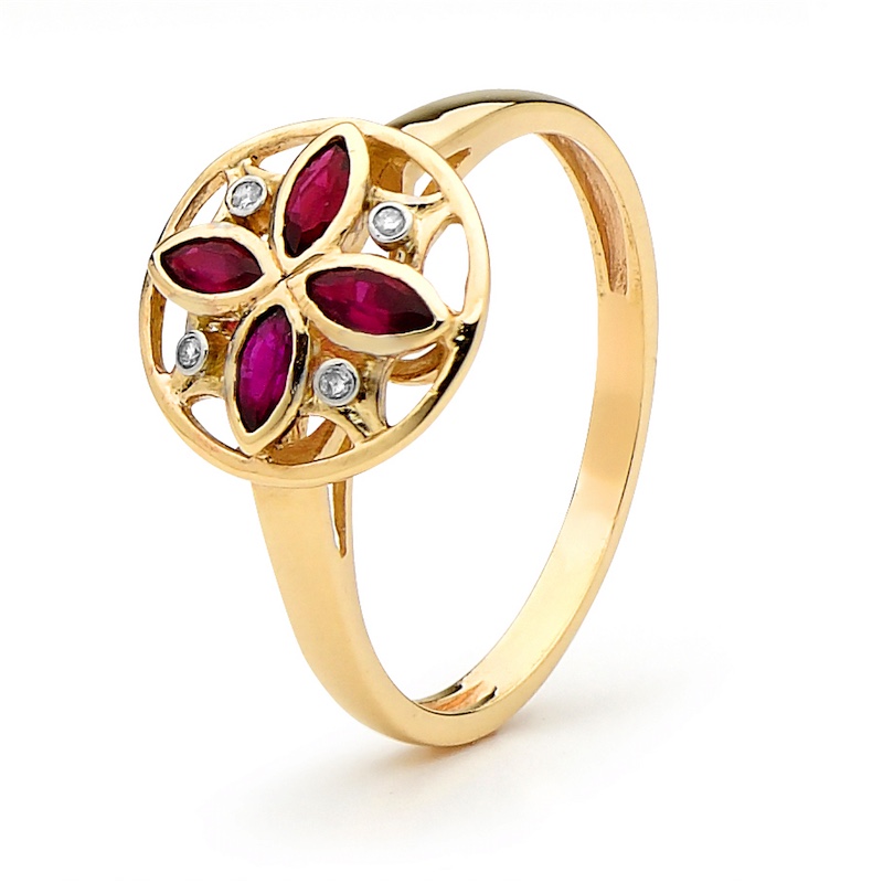 Created Ruby Petal Diamond Ring