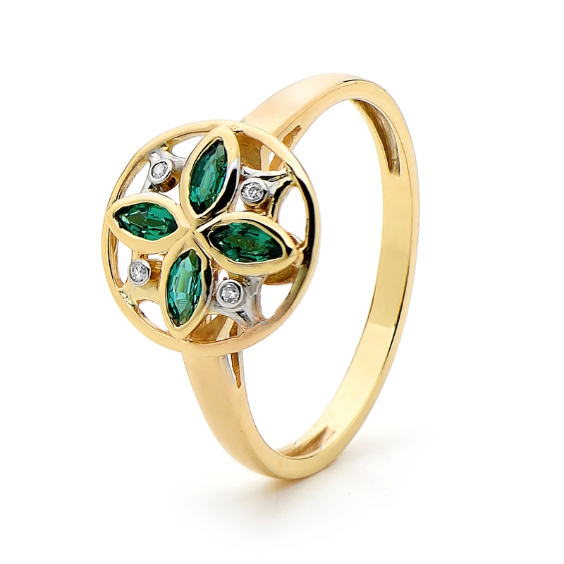 Emerald and Diamond Petal Ring